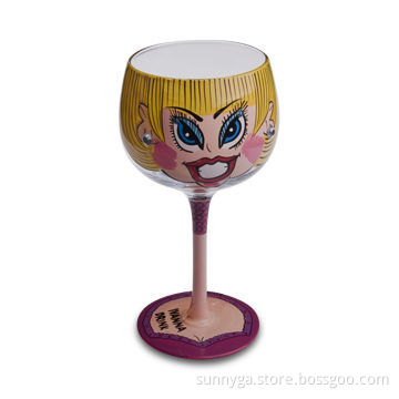 Lolita Hand-painted Wine Glass with 380mL Capacity, Customized Designs are Welcome